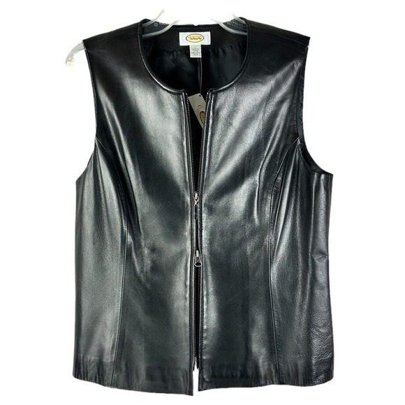 Talbots Leather Vest Sz 10 Women's Lined Black NWT Org $198 Quiet Luxury Edgy - Picture 3 of 8